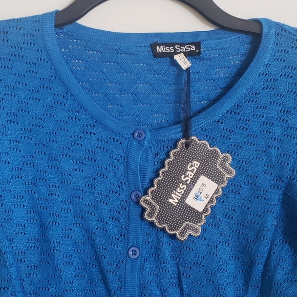 Miss SaSa Button Down Cardigan New blue Sheer - Picture 2 of 4
